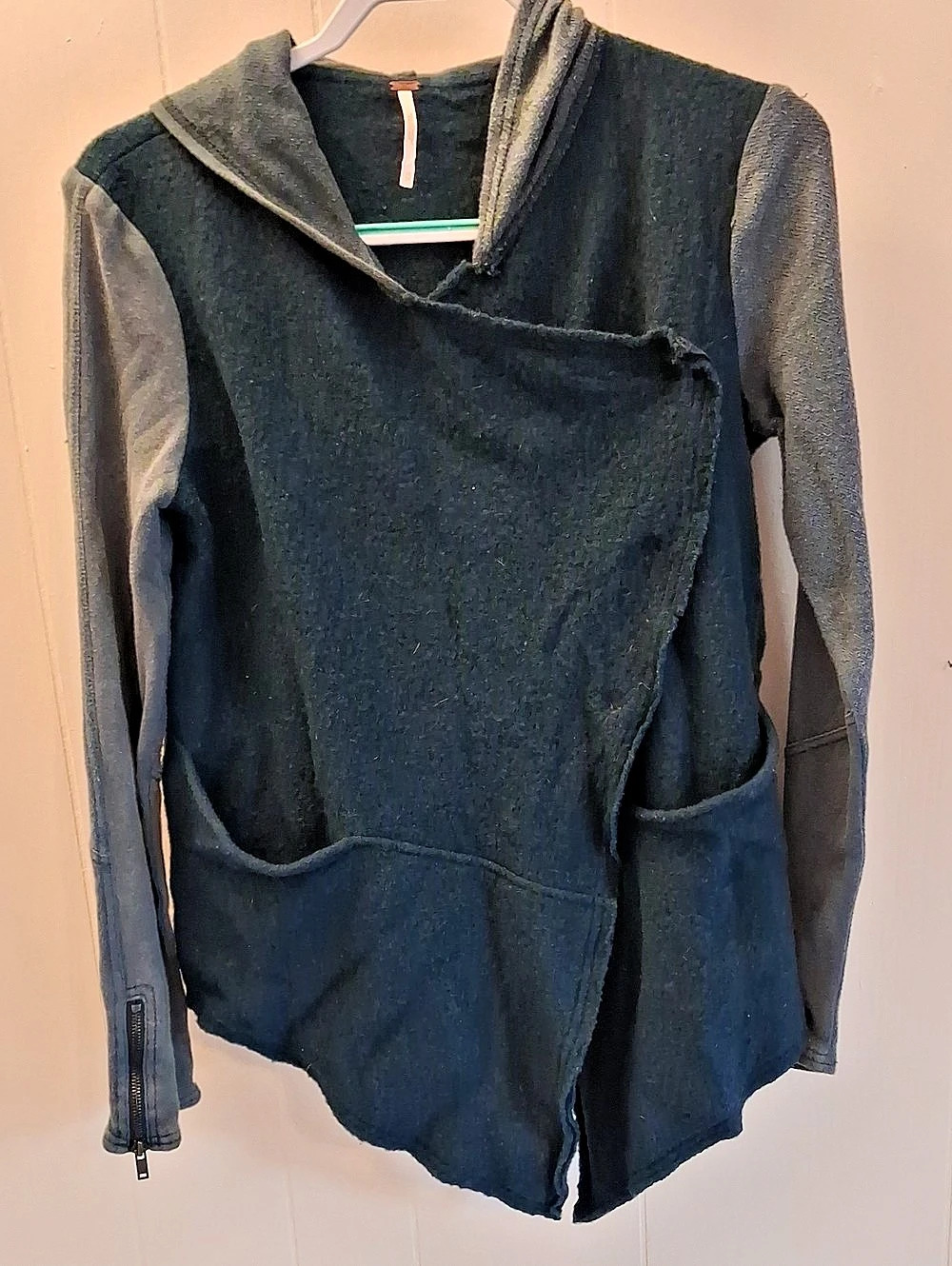 Free People Mixed Material Unplugged Wrap Jacket Shacket Cardi In Slate Blue XS